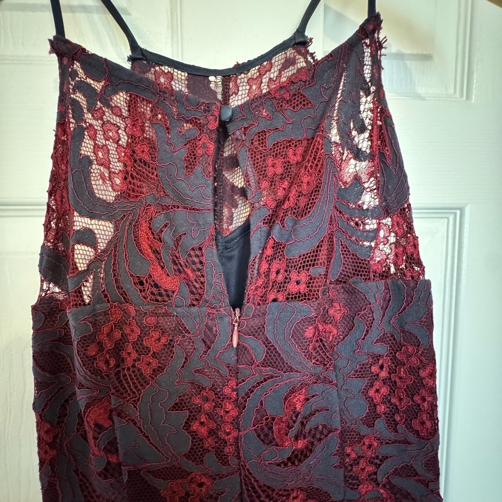 Francesca's Collections Burgundy Lace Overlay Dress - Picture 6 of 8